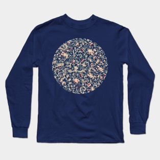 Navy Garden - floral doodle pattern in cream, dark red & blue Long Sleeve T-Shirt